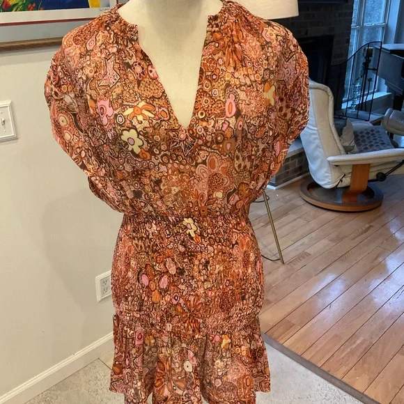 A.L.C. Orange Floral Smocked Mini Dress - Picture 2 of 14